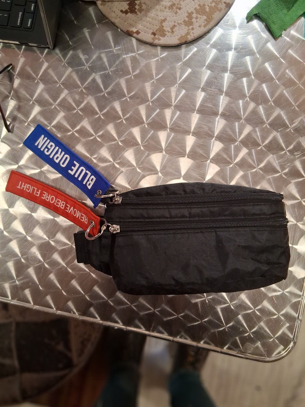 Black Men’s Waist Pack with Red and Blue Key Tags